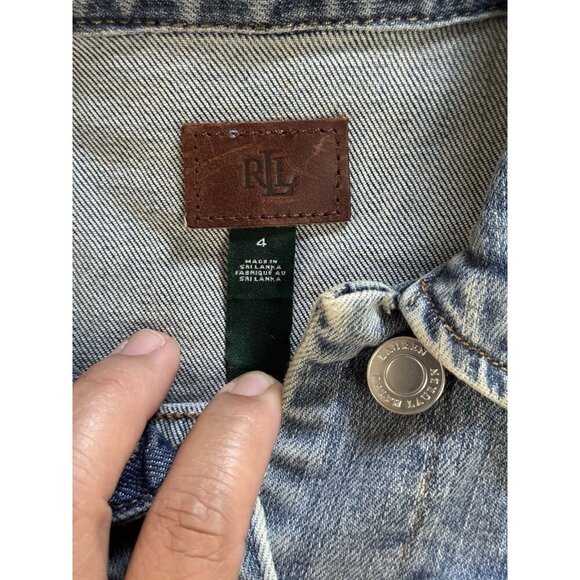 RALPH LAUREN Patch Regal Crest Denim Truckers Jacket Boho Preppy Edgy Street 4 - Picture 3 of 9